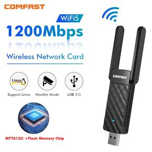 COMFAST USB WiFi 어댑터 MT7612U 1200Mbps 듀얼 밴드 5Ghz 2.4Ghz 무선 동글 안테나 Adaptador 수신기 PC Win10 11 Linux