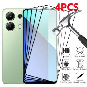 Xiaomi Redmi Note 13 4G 유리 Redmi Note 13 4G 강화 유리 전체 커버 접착제 9H 화면 보호기 Redmi Note 13 4G 용 4Pcs