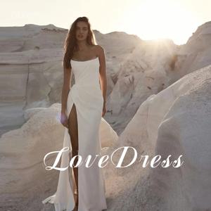 사용자 정의 간단한 얼룩 Strapless Pleat 인어 웨딩 드레스 민소매 사이드 슬릿 등이없는 바닥 길이 공식적인 신부 가운