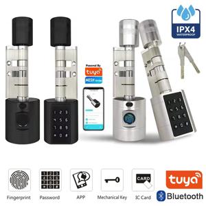 Tuya APP 지문 실린더 전자 스마트 도어 잠금 장치 디지털 키패드 코드 키 카드 원격 제어 조정 가능한 홈 아파트