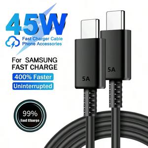 PD 45W 5A 듀얼 USB-C 초고속 충전 케이블 (삼성 S23 S24 S25 플러스 노트 20 울트라 A53 A54 A55 타입-C 고속 충전 케이블)