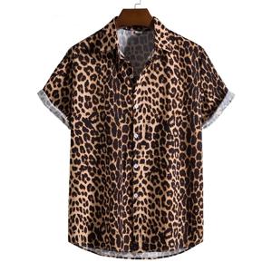 레오파드 하와이 섹시한 꽃 남성 Camisa 슬림 피트 반팔 파티 비치 캐주얼 남성 셔츠 남성 의류 사회 복고풍