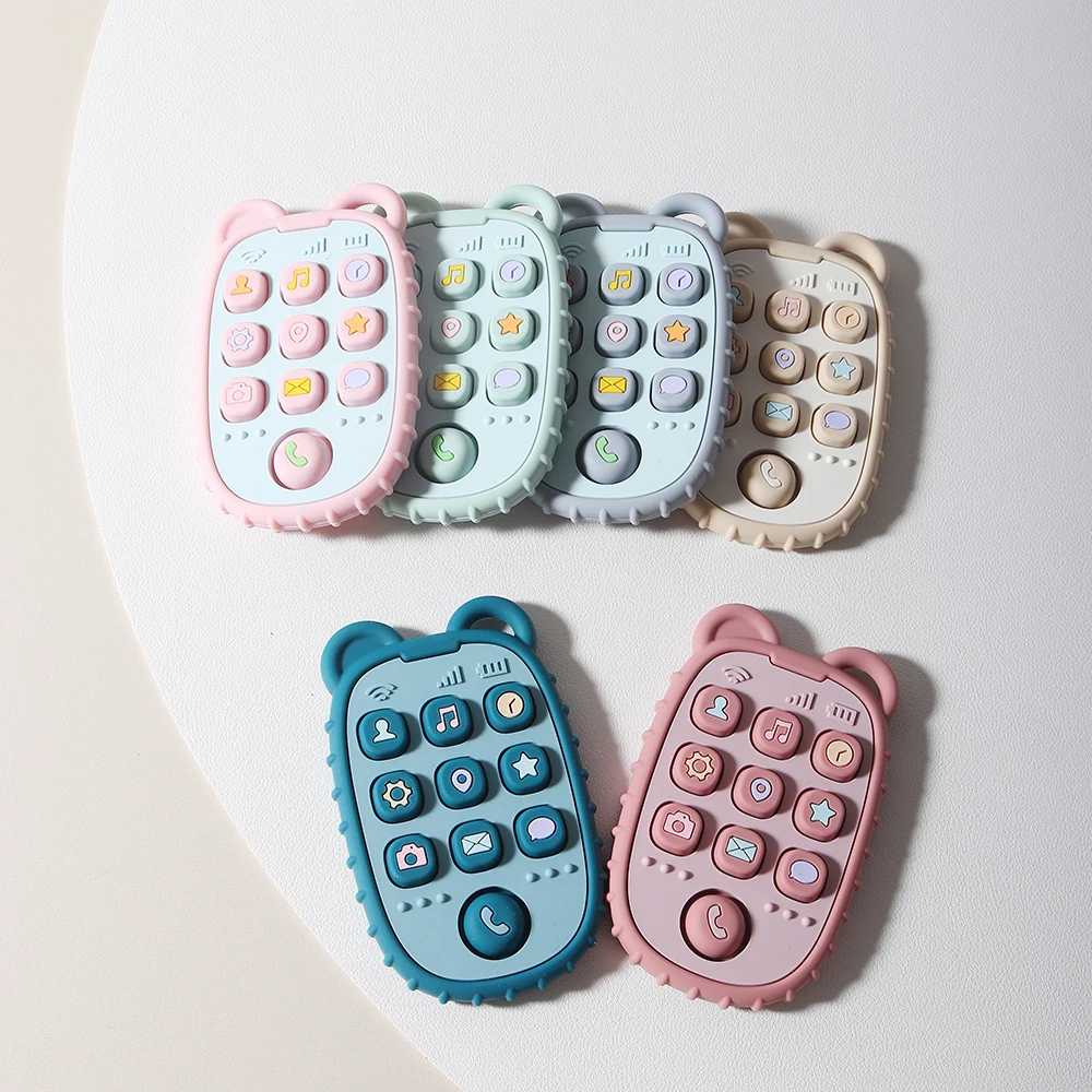 2024 새로운 아기 Teether 휴대 전화 모양 실리콘 Teether 젖니가 남 장난감 어린이 감각 교육 장난감 아기 선물 세트