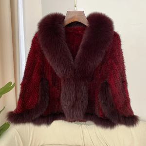 Oftbuy 여성용 천연 여우 모피 칼라 망토, 진짜 밍크 모피 코트, 가을 겨울 숄, 니트 정품 밍크 모피 재킷, 케이프 스카프