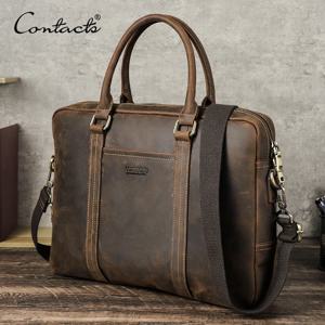 CONTACT'S 남성용 천연 가죽 비즈니스 가방, 빈티지 서류 가방, 숄더백, 13.3 인치 맥북 에어용 토트 노트북 가방