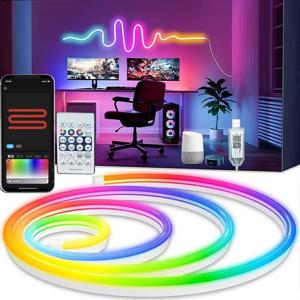 5V USB RGBIC 네온 LED 스트립, DIY 네온 Deocoration 조명에 대 한 블루투스 App 및 원격 1/2/3/4/5M IP65 RGBIC 네온 램프 테이프