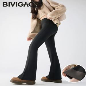 BIVIGAOS 가을 겨울 얇은 양털 상어 가죽 마이크로 플레어 바지 레깅스 여성 탄성 높은 허리 슬림 따뜻한 말굽 바지