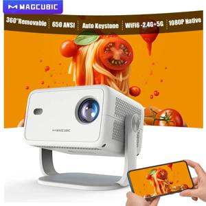 Magcubic 8K L018 안드로이드14 프로젝터 650ANSI 네이티브 1080P 자동 초점 및 키스톤 BT5.4 WIFI6 올위너 H726 휴대용 360 °   회전하다