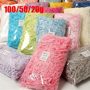 100-20g 여러 가지 빛깔의 라피아 종이 조각 및 가닥 DIY 선물 상자 포장 및 바구니 작성용 파쇄 된 Crinkle 색종이