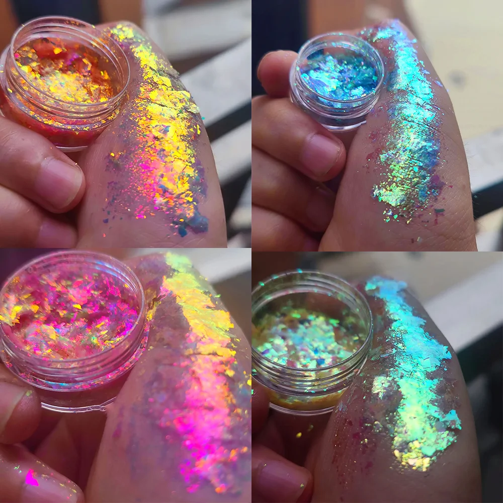0.1g/Jar 오로라 카멜레온 네일 아트 오팔 플레이크 홀로그램 매직 미러 고광택 파우더 무지개 빛깔의 인어 크롬 안료 먼지