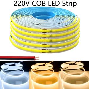 유연한 테이프 라이트 스마트 IC COB LED 스트립, 드라이버 필요 없음, 고휘도 240 LED 선형 조명, 따뜻한 아이스 블루, RA95, 220V, 0.5m-10m