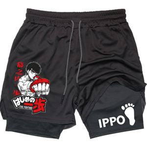 IPPO Anime 체육관 반바지 남자 복싱 고딕 만화 2 in 1 압축 성능 반바지 빠른 건조 육상 짧은 바지 여름