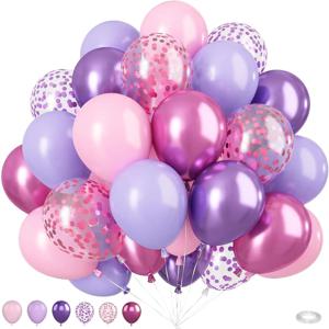 50Pcs 핑크와 보라색 풍선 10 인치 보라색 핑크 색종이 풍선 금속 보라색 핑크 라텍스 풍선 소녀를위한 파티 풍선