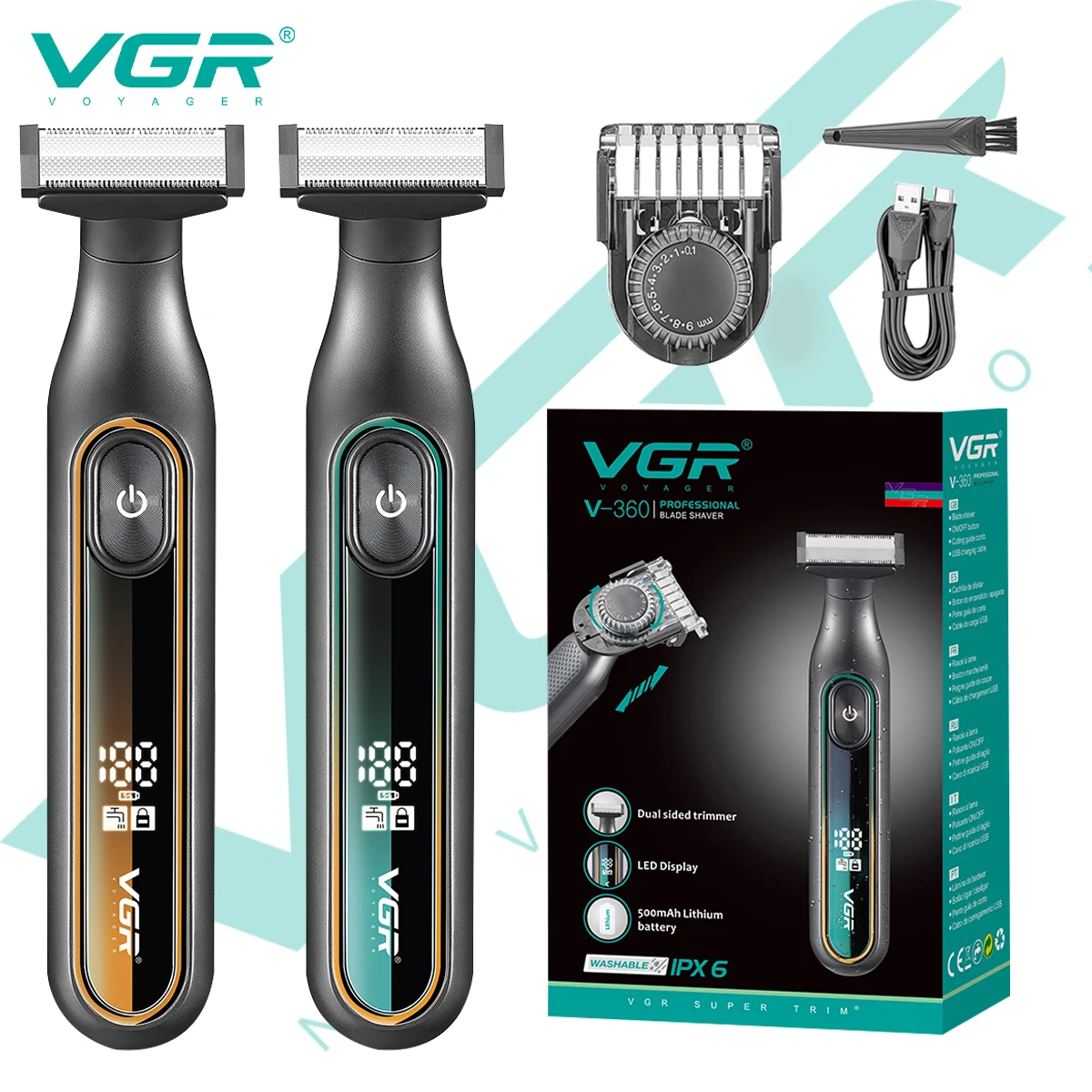 VGR 360 헤어 트리머, 가정용 방수 충전식 조절식 헤어 트리머, 전신 세척 가능, 왕복 남성 트리머