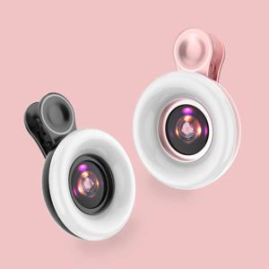 휴대 전화 채우기 링 라이트 용 15X 매크로 렌즈 LED 링 플래시가있는 셀카 라이브 램프 카메라 렌즈 스마트 폰 채우기 라이트 유니버설