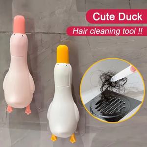 2-in-1 귀여운 오리 모양의 더블 헤드 디자인 청소 클립 먼지 얼룩 제거 삽 - 배수구가 있는 욕실 청소 도구