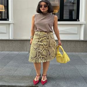 Tossy Snakeskin 인쇄 패션 스커트 여성 하이 웨스트 슬림 대비 패치 워크 통근 streetwear 여성 빈티지 y2k 스커트