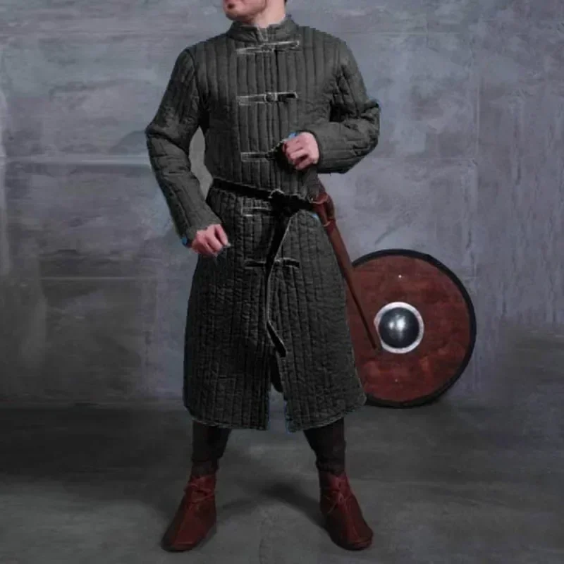 남성 빈티지 중세 재킷 겨울 Steampunk 의상 코튼 역할과 같은 싱글 브레스트 실크 유니폼 벨트 없음