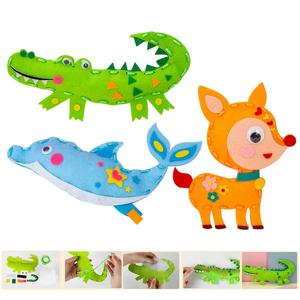 초보자를위한 3D 만화 동물 바느질 키트 어린이 미술 공예 박제 동물 인형의 쉬운 DIY 프로젝트 8 어린이 스레드 장난감