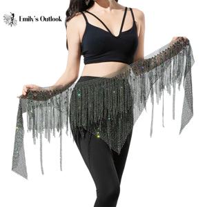 피쉬넷 프린지 태슬 힙 스카프 여성용 스파클 허리 체인 벨트 벨리댄스 공연 대회 쇼 트라이앵글 스커트 라인스톤