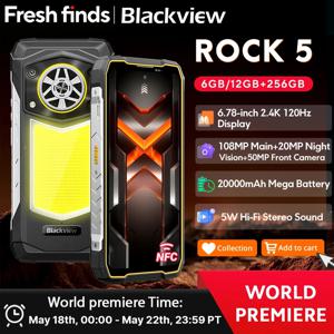 새로운 블랙뷰 ROCK 5 러기드폰 6.78인치 2.4K 120Hz 디스플레이 캠핑 랜턴 20000mAh 108MP 카메라 NFC 휴대폰