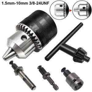 5개/세트, 1.5mm~10mm 금속 드릴 척, 척 키 포함, 3/8-24UNF 스레드 퀵 체인지, 변환 샹크(헥스/SDS-플러스/사각 어댑터)
