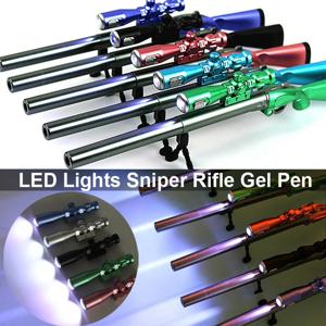 LED 빛 크리 에이 티브 저격 소총 모델링 젤 펜 무기 블랙 리필 0.38mm 어린이 선물 장난감 편지지 학교 용품