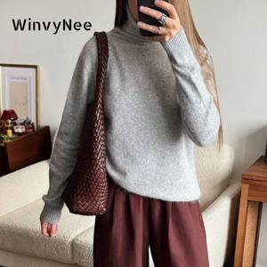 WinvyNee 여성 의류 가을 밍크 캐시미어 스웨터 터틀넥 솔리드 니트 탑 플러스 사이즈 풀오버 탑 Y2k A1248005D