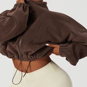 루즈핏 스탠드 칼라 플리스 캐주얼 자켓 여성용 편안한 폴리에스터 혼방 긴소매 지퍼 여밈 패셔너블 스웨트셔츠