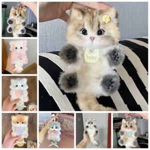 귀여운 수제 트위스트 스틱 작은 고양이 펜던트 키 체인 플러시 DIY 재료 패키지 선물 트위스트 바 새끼 고양이 인형 장난감