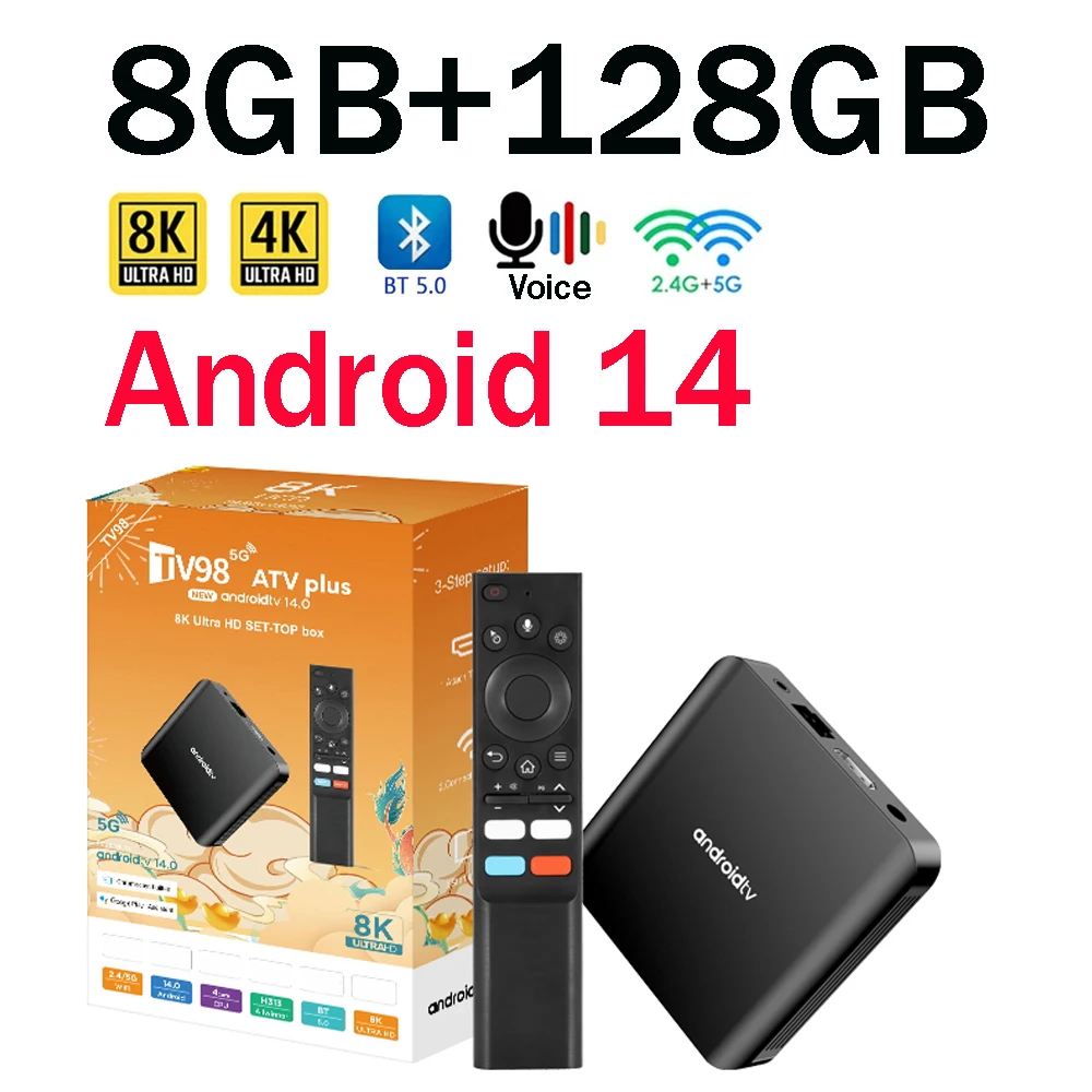 TV98 ATV Plus TV 박스 8GB 128GB 안드로이드14 올위너 H313 쿼드 코어 4G 5G 듀얼 와이파이 BT5.0 스마트 음성 제어 HD 4K 8K TV 박스 IPTV