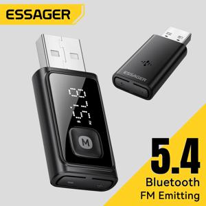 ESSAGER 블루투스 5.4 차량용 어댑터 무선 FM 송신기 오디오 수신기&핸즈프리 통화 자동차 스테레오 마이크 차량용 어댑터 액세서리