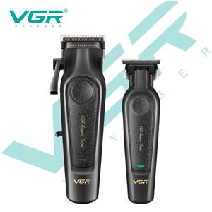 VGR V-197&995 고급 헤어 클리퍼 투피스 세트, 금속 가죽 바디, 전기 푸시 쉬어, LED 디지털 디스플레이, 오일 헤드 카빙