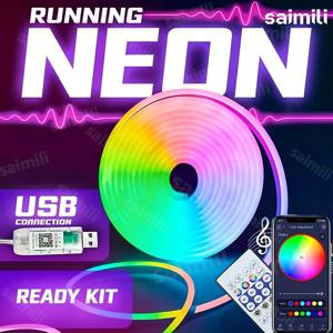 5V RGBIC 네온 LED 스트립 USB 블루투스 앱 음악 동기화 방수 플렉시블 리본, 홈 파티 TV 백라이트, 휴일 장식용
