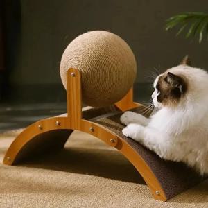2 in 1 고양이 스크래칭 볼 나무 고양이 스크래쳐 천연 사이잘 스크래치 보드 스크래칭 컬럼 내구성 있는 발톱 갈이용 나무 스크레이퍼