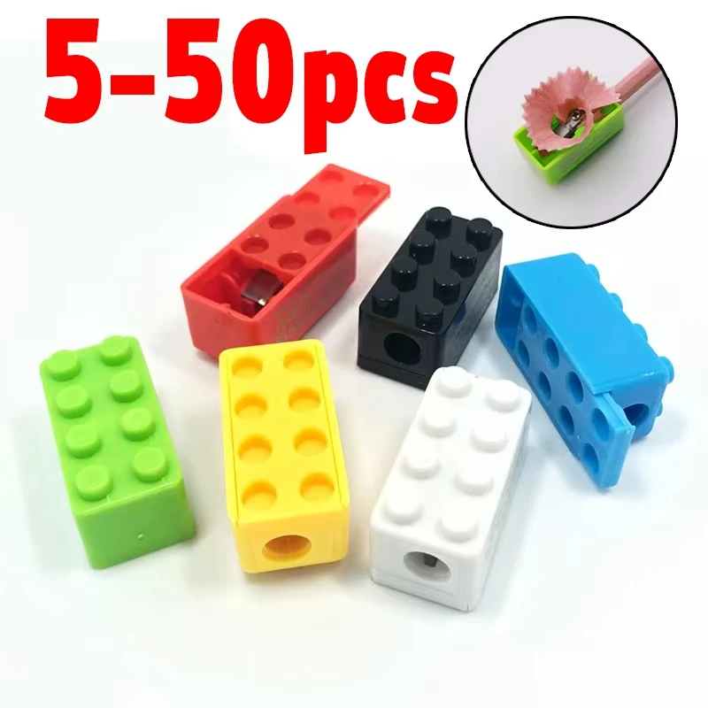 5/50pcs 어린이를위한 만화 플라스틱 빌딩 블록 연필 깎이 사무실 학교 용품 학생 문구 무작위 선택