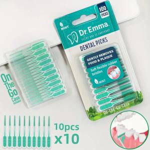 100개 치간 실리콘 브러쉬 치실이 있는 치간 칫솔 구강 청소 도구