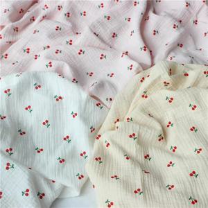 135x50cm 신상 화이트 핑크 옐로우 과일 무늬 이중층 면 크레프 원단, 올 코튼 베이비 거즈 재봉 천