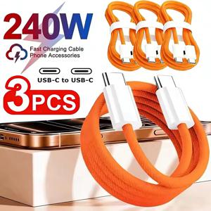 3개입 USB C 케이블, USB C 240W 고속 충전 케이블, 아이폰 17, 16, 15, 삼성, 화웨이, 샤오미 등에 대한 고속 충전 지원
