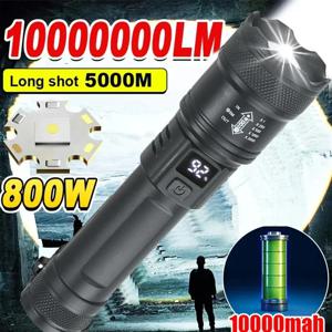 높은 강도의 파워 LED 손전등 전술 토치 USB 충전식 줌 비상 조명 야외 낚시 작업 조명 램프