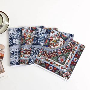 8Pcs 여성용 순수 코튼 손수건 43cm 핸드 타올 땀 흡수 구식 얇은 파란색 흰색 도자기 프린트 부드럽고 편안함