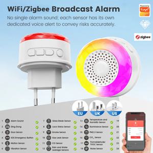 Tuya Wifi Zigbee 105db 스마트 홈 보안 사이렌 알람 음성 방송 24가지 알람 소리 스마트 라이프 앱을 통한 제어