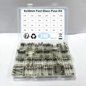 240개/박스 24가지 값 6x30mm 고속 유리 퓨즈 키트 패키지 0.2A 0.5A 1A 2A 3A 5A 6A 8A 10A 15A /250V 6*30 보험 튜브 패키지