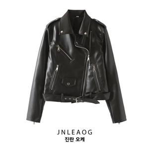 JNLEAOG 여성 패션 오토바이 스타일 가죽 재킷 가을 신상 디자인 센세이션 인조가죽 스트레이트 튜브 타입