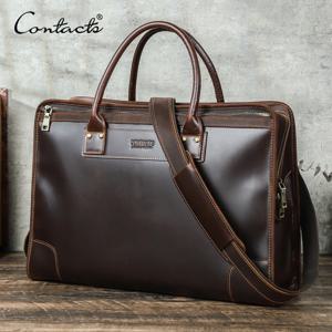 CONTACT'S 정품 가죽 남성 비즈니스 가방 사무실 서류 가방 가죽 작업 가방 어깨 메신저 가방 14인치 토트 노트북 가방 남성용