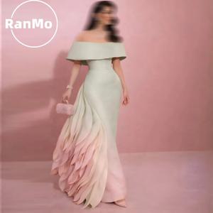 Ranmo 모던 그라디언트 새틴 아랍어 댄스 파티 드레스 오프 숄더 크리스탈 이브닝 가운 긴 공식 드레스 Robe De Soirée 맞춤형