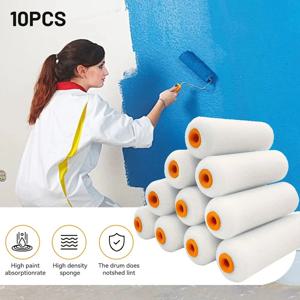 10PCS 100mm 미니 화이트 내구성 폼 페인트 롤러 슬리브 페인팅 장식 스폰지 롤러 아트 세트 페인팅 용품