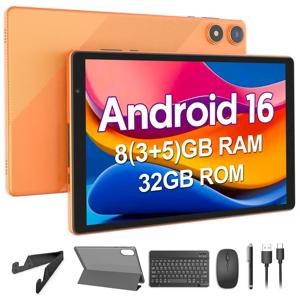 BAKEN 10인치 태블릿 |   안드로이드 16 OS |   펜타코어 프로세서 |   8GB RAM (3GB + 5GB) + 32GB ROM |   와이파이 6 |   듀얼 카메라 |   6000mAh