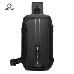 오주코 패션 남성용 가슴 가방 도난 방지 남성 슬링 메신저 백 방수 남성 야외용 가슴 팩 남성 USB 충전 크로스바디 백