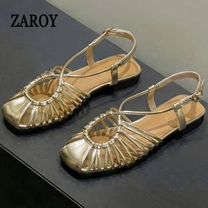 ZAROY 여성 플랫 샌들 여름 좁은 밴드 로마 신발 캐주얼 플러스 사이즈 브랜드 디자이너 연회 해변 검투사 샌들 Zapato